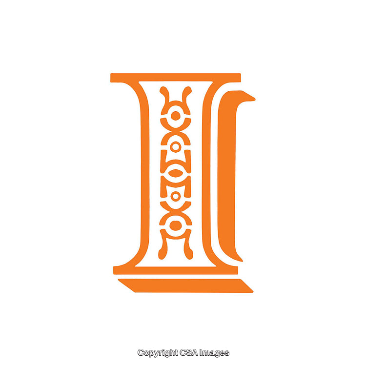 Intricately Designed Ornate Orange Letter 'I' with Decorative Pattern