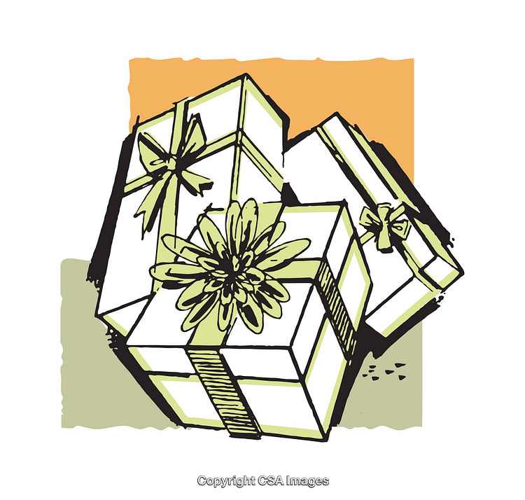 Colorful Illustration of Wrapped Gift Boxes with Decorative Ribbons