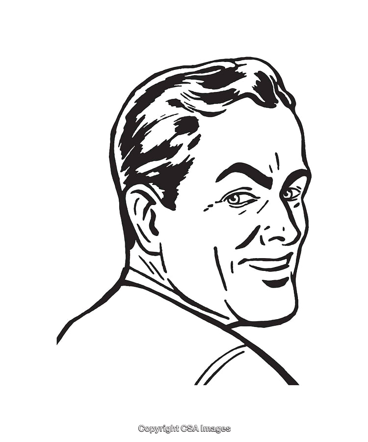 Retro Black and White Illustration of Man Smiling