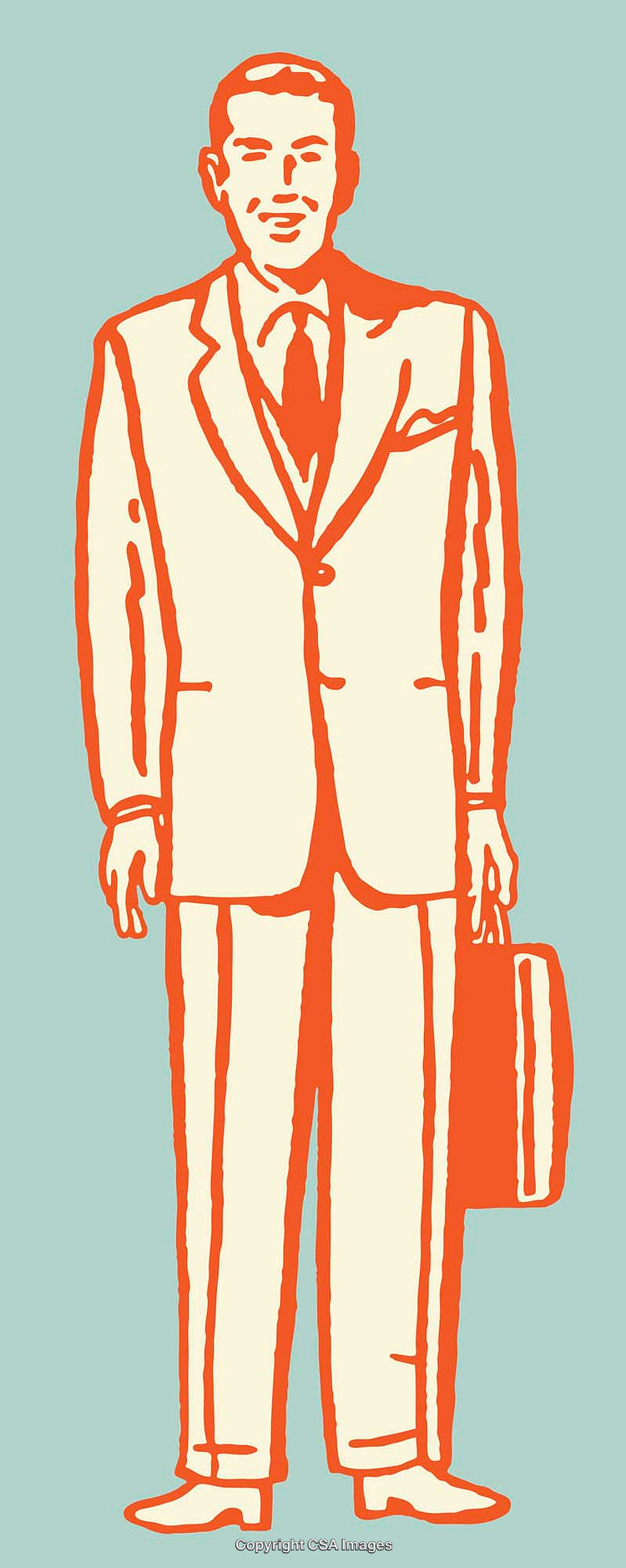 Vintage Businessman Illustration in Minimalist Orange and Cream Line Art Style