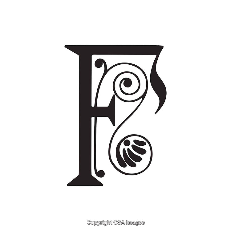 Elegant Decorative Letter F with Intricate Scrollwork Design