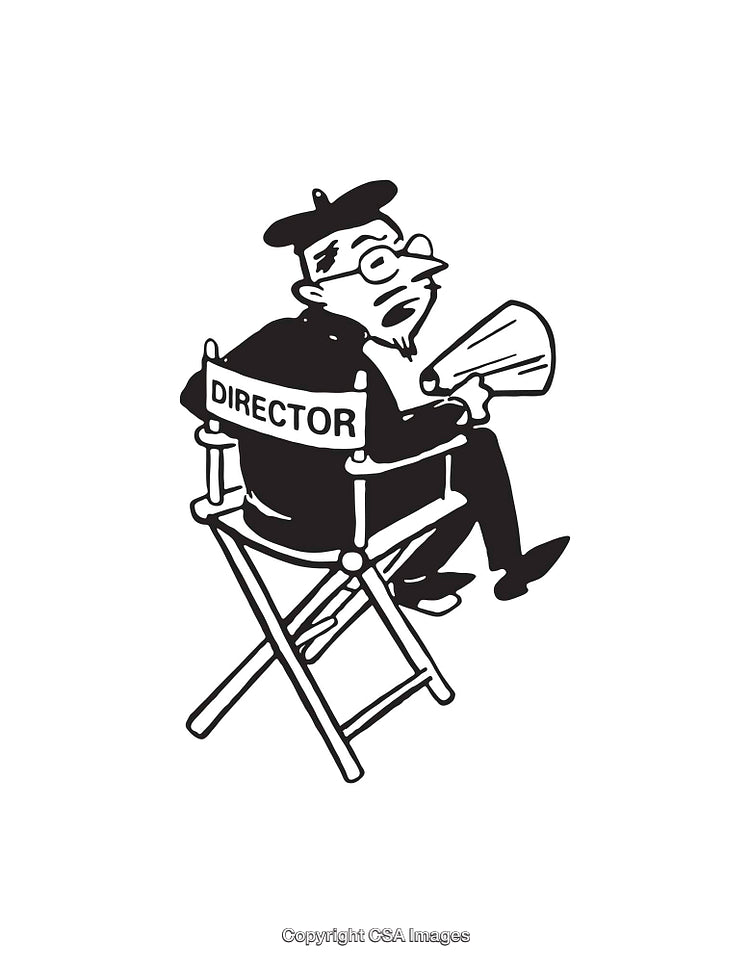 Cartoon Director Sitting on Chair with Megaphone