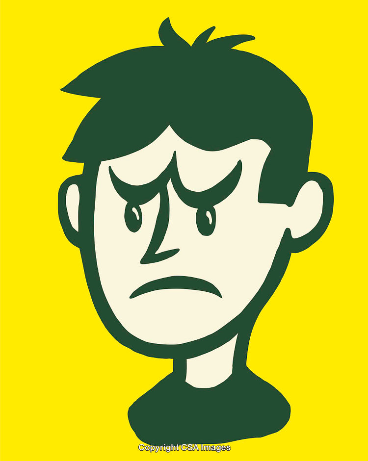 Angry Facial Expression in Cartoon Style on Vibrant Yellow Background