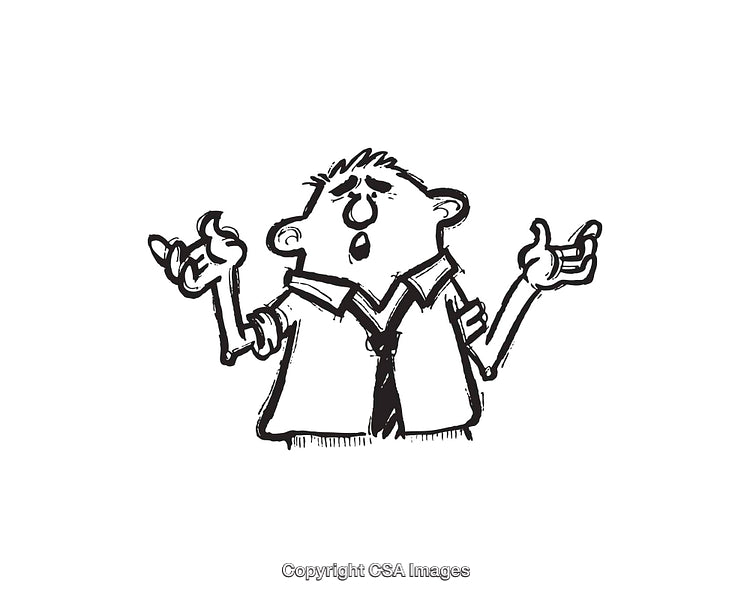 Black and White Illustration of a Cartoon Character Expressing Emotion