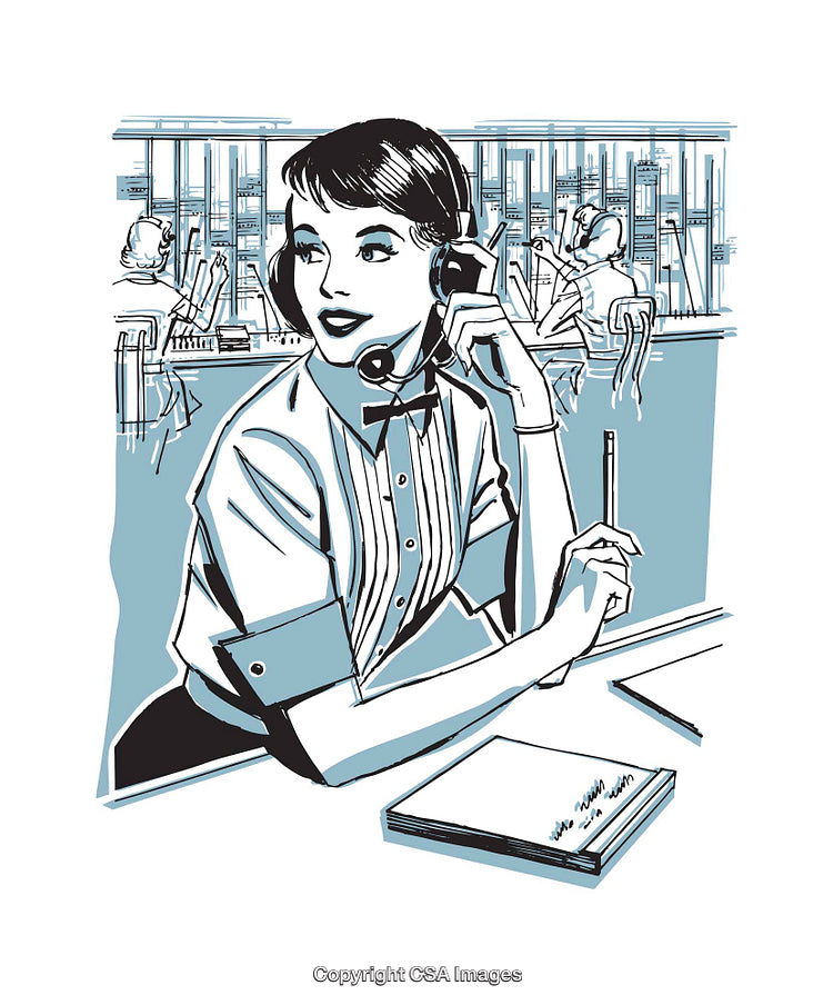 Retro Style Illustration of a Call Center Employee at Work