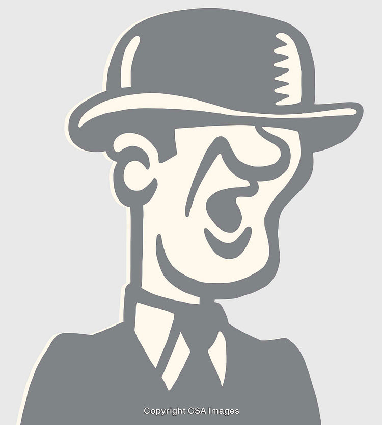 Stylish Line Art of Man Wearing Hat in Vintage Cartoon Style