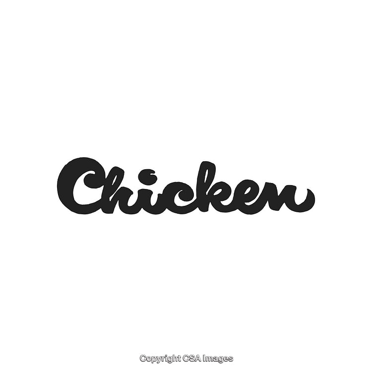 Black Script Text Displaying the Word Chicken on White Background
