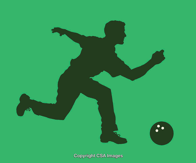 Silhouette of a Bowling Player in Action on Green Background
