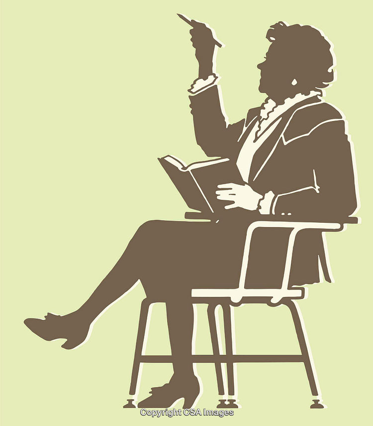 Silhouetted Illustration of a Seated Figure Holding a Book and Pen