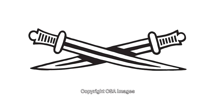 Crossed Swords Line Art Illustration in Black and White Style