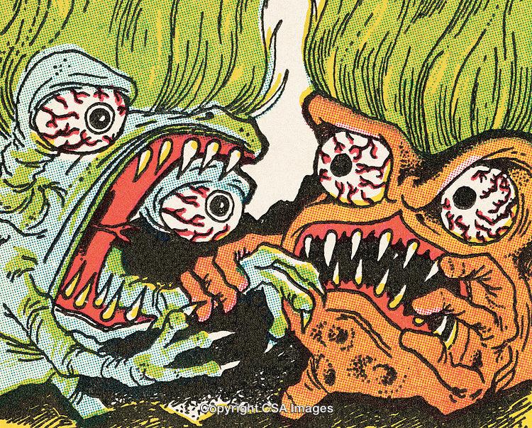 Vivid Comic-Style Illustration Featuring Colorful and Surreal Creatures