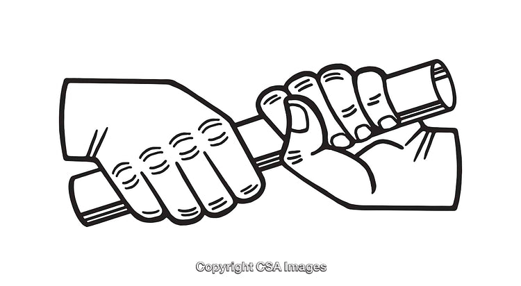 Black and White Hands Exchanging an Item Illustration in Line Art Style