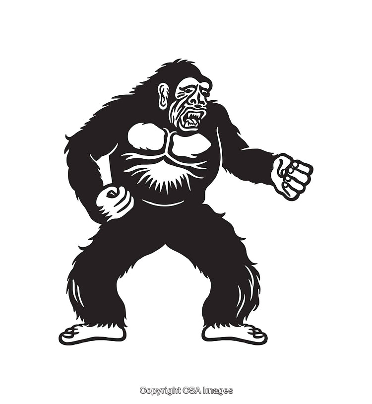 Illustration of a Standing Ape Character in Monochrome Line Art