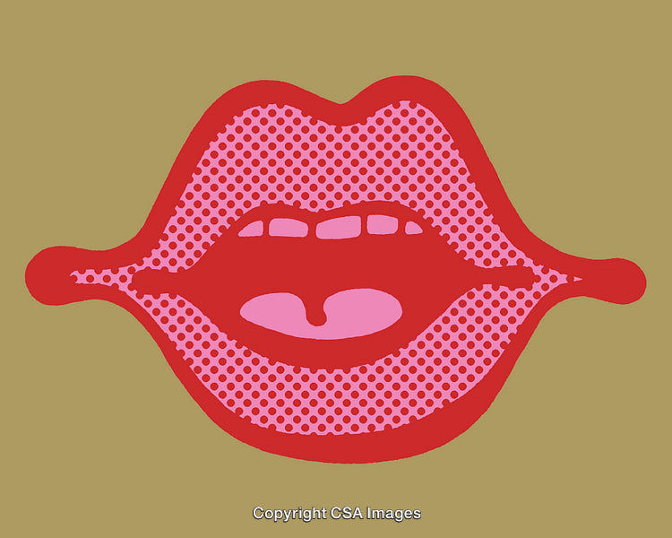 Pop Art Illustration with Red Lips on Colorful Background