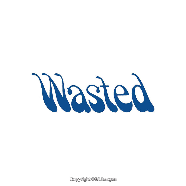 Blue Stylized Typography Art Depicting the Word Wasted on a White Background