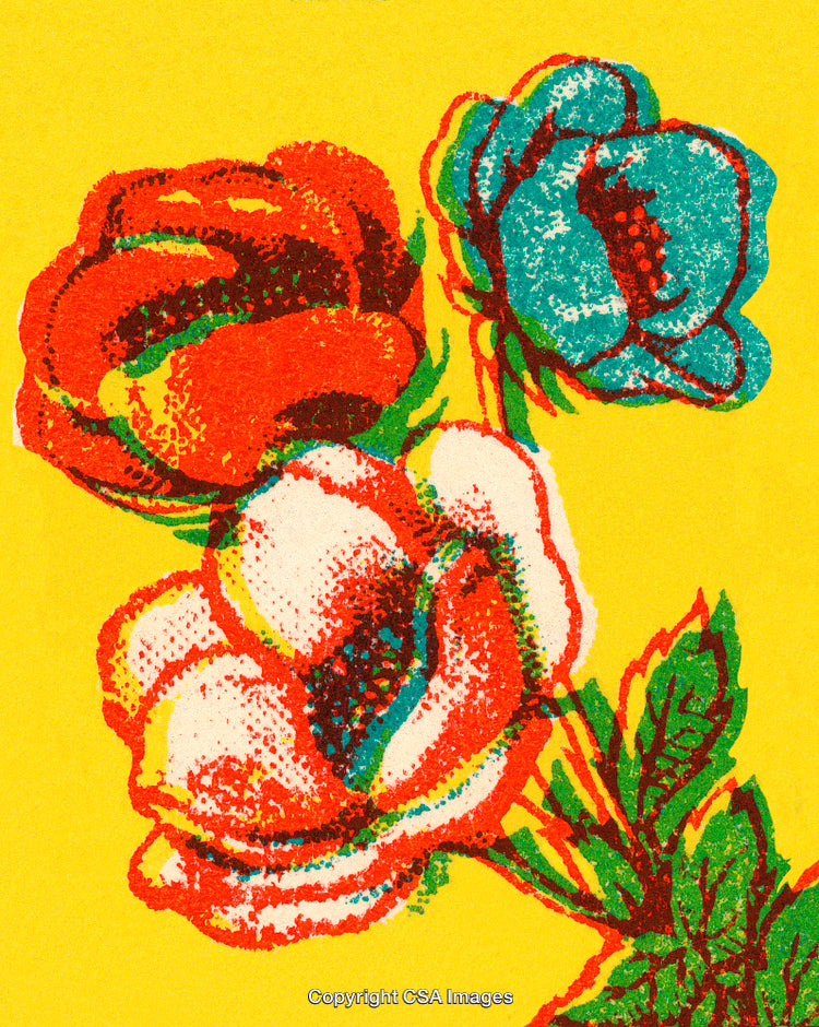 Vibrant Pop Art-Inspired Floral Design on Minimalistic Yellow Background
