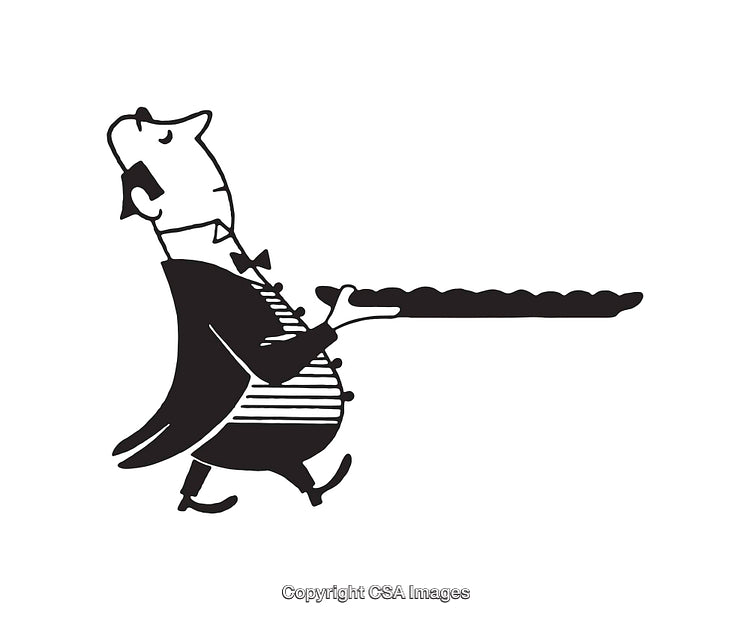 Elegant Butler Serving with Style in Vintage Line Art Illustration