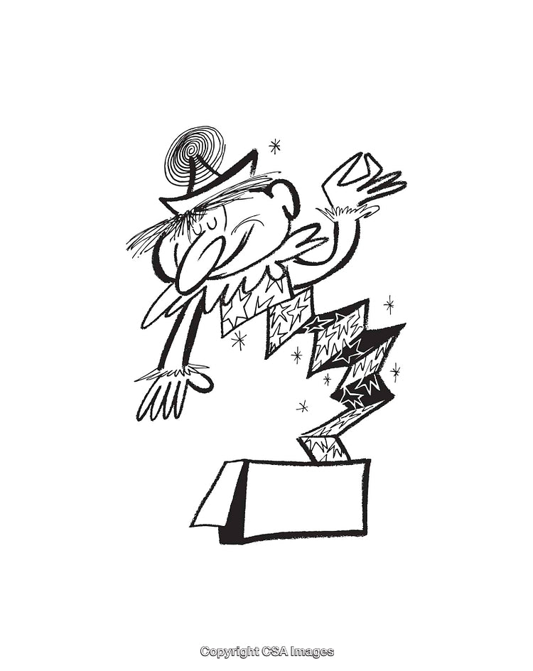 Playful Jack-in-the-Box Illustration in Black and White Line Art