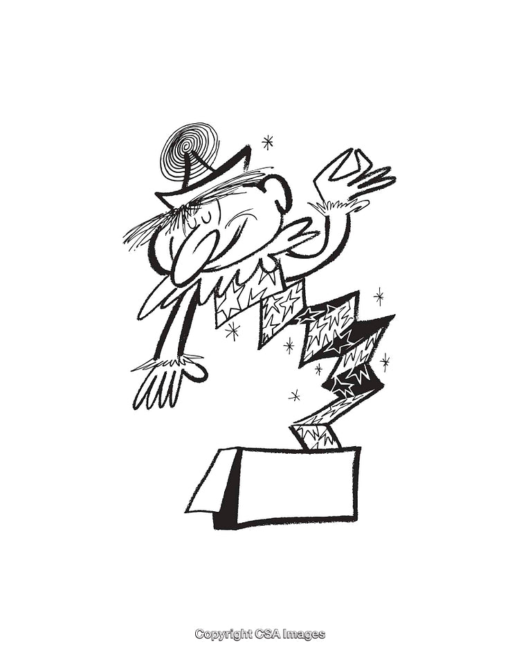 Playful Jack-in-the-Box Illustration in Black and White Line Art