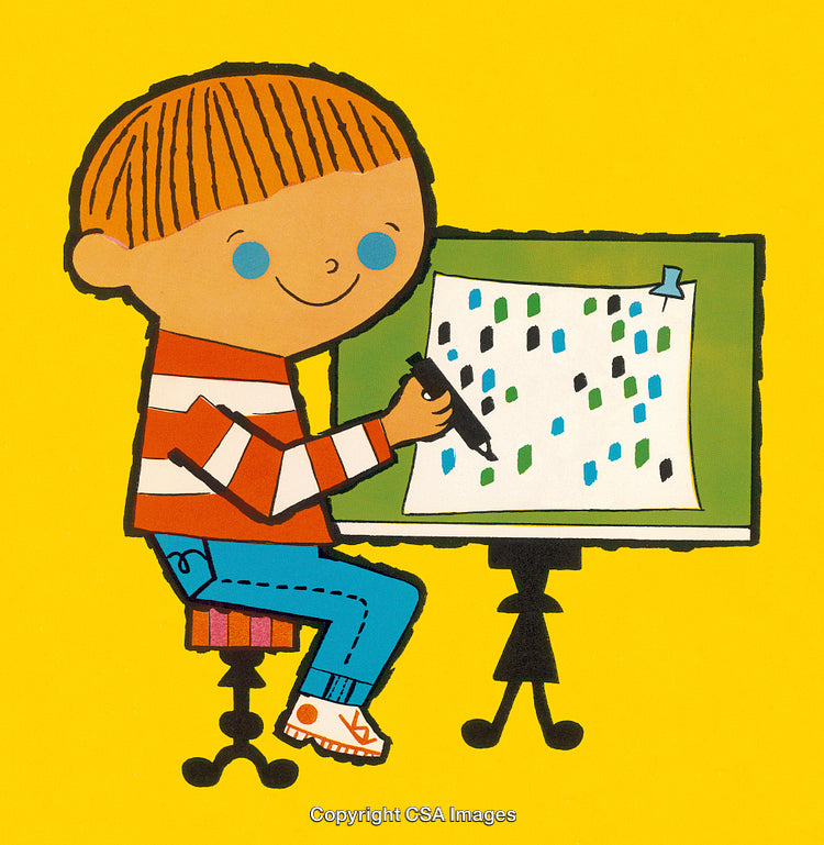 Boy Drawing on Canvas in Colorful Cartoon Illustration with Yellow Background