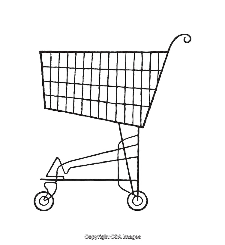 Minimalist Black and White Shopping Cart Line Art Illustration