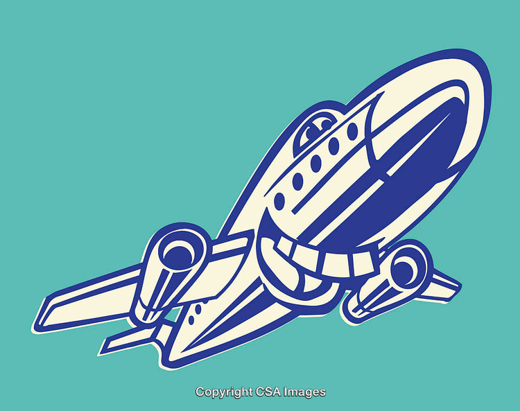 Color Illustration of a Stylized Smiling Airplane on a Blue Background