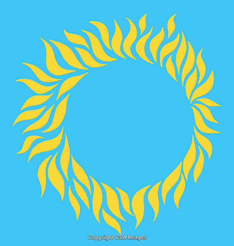 Circular Yellow Leaf Pattern on a Bright Blue Background