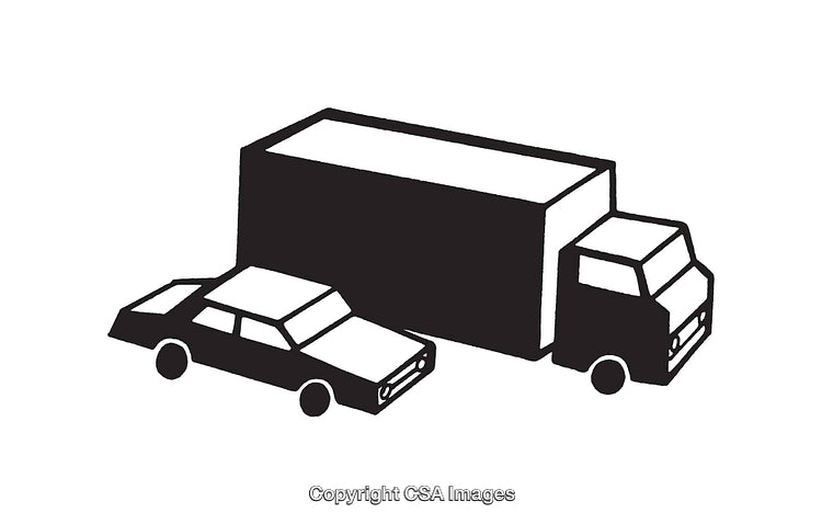 Black and White Line Art Illustrations of a Car and a Truck