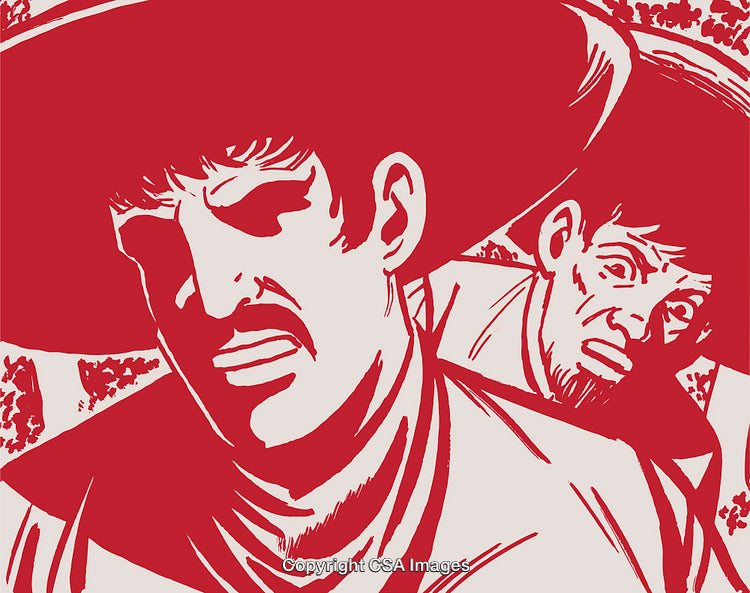 Stylized Illustration of Two Men Wearing Hats in Red and White