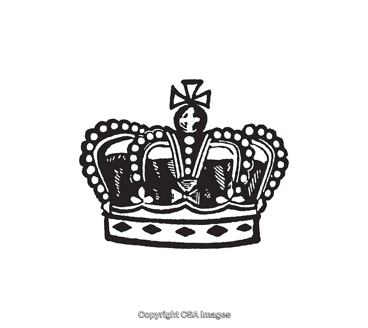 Intricate Black and White Line Art of a Detailed Crown Illustration