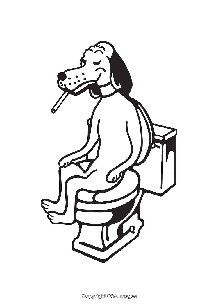 Humorous Dog Illustration Smoking While Relaxing on a Toilet