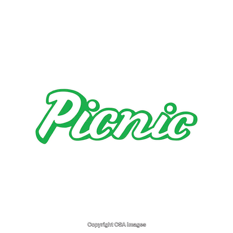 Green Bold Text Graphic of the Word Picnic on White Background