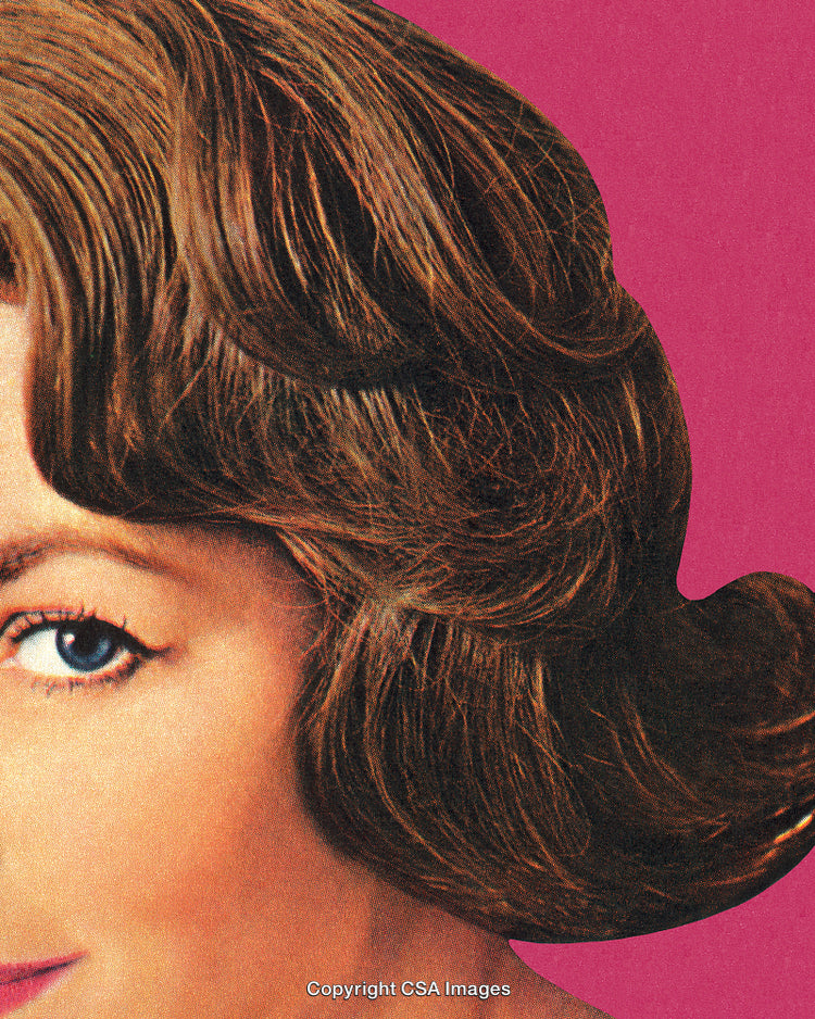 Vintage Portrait Featuring Detailed Hairstyle Against a Vibrant Pink Background