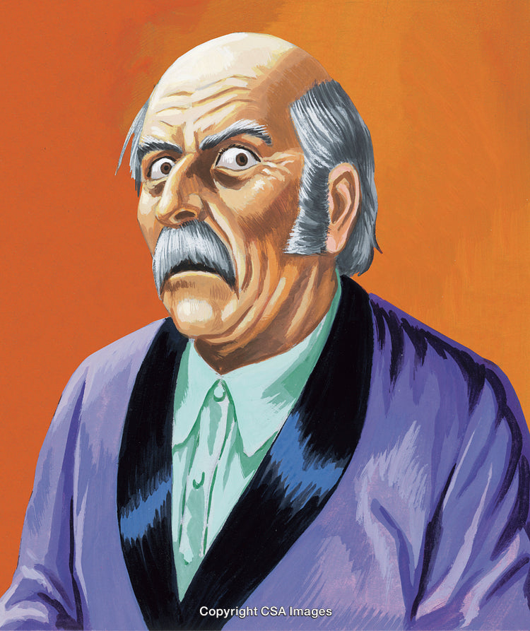 Elderly Man With Stern Expression on Orange Background in Artistic Portrait