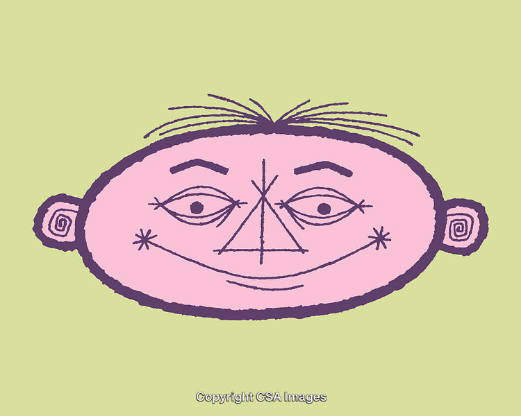 Smiling Abstract Face Illustration with Geometric Features on Green Background