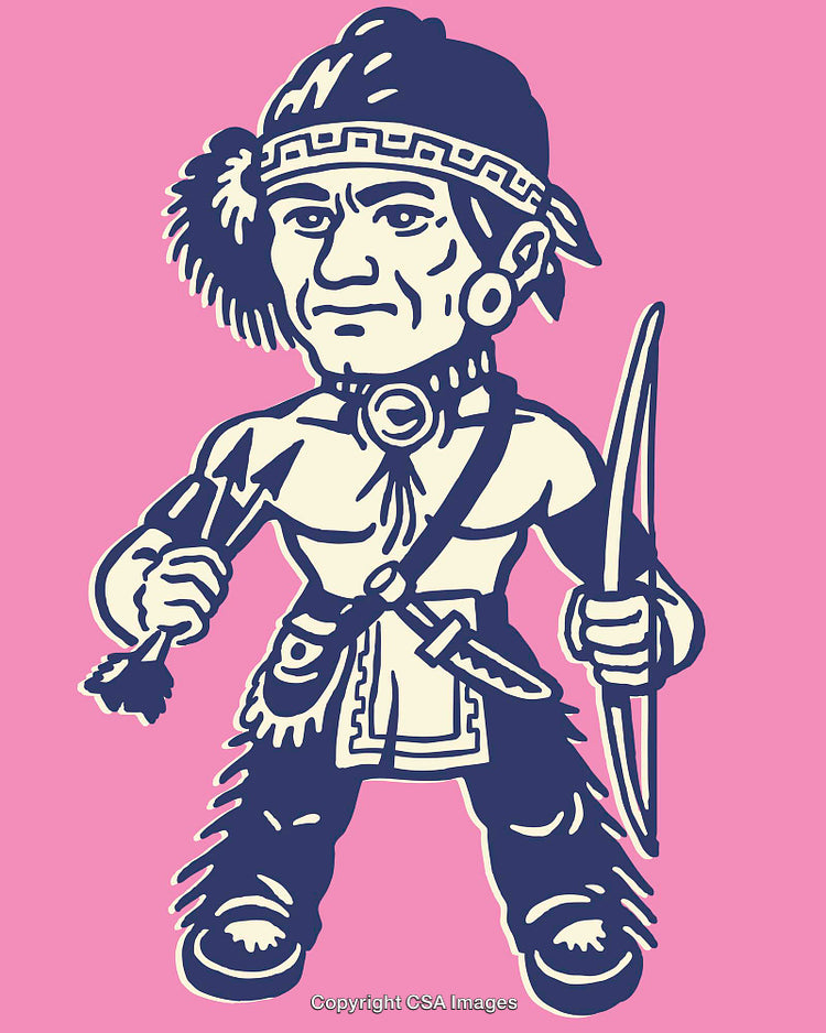 Vintage Line Art Illustration of a Warrior Figure on Pink Background