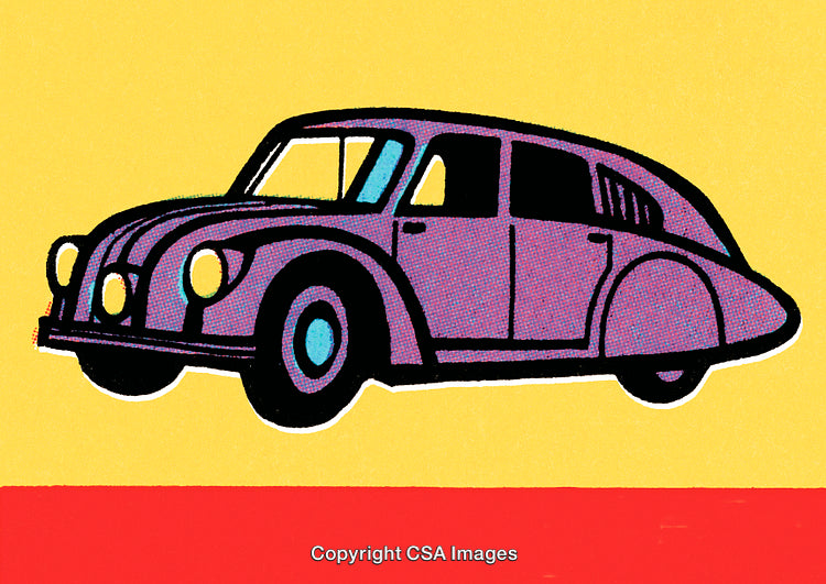 Retro Style Illustration of a Purple Car with Vibrant Background