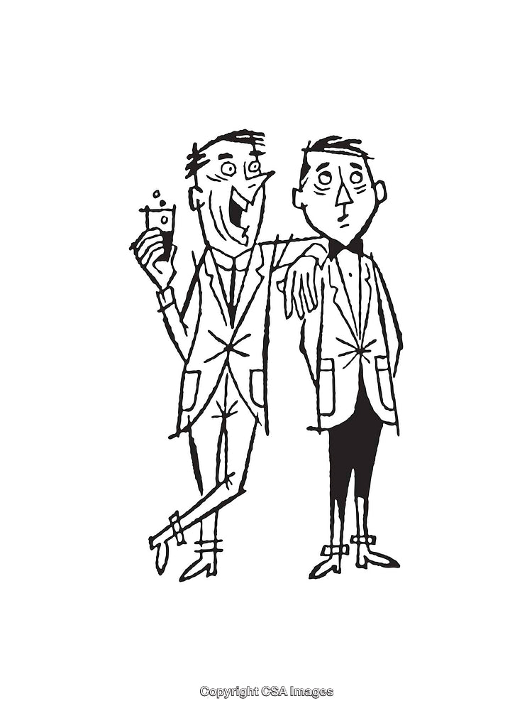 Vintage Line Art Illustration of Two Men in Formal Attire