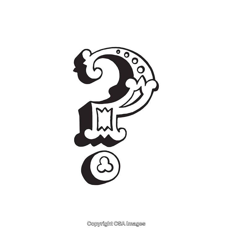Ornate Black Decorative Question Mark Symbol on a White Background
