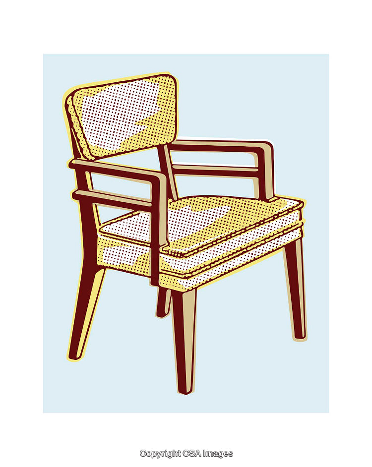 Modern Illustration of a Mid-Century Wooden Armchair in Vibrant Colors