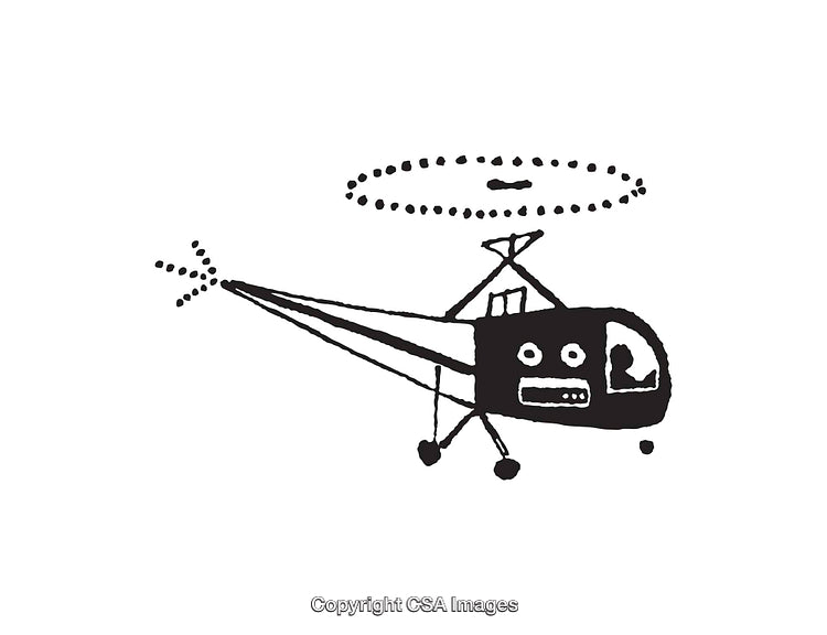 Black And White Line Art Illustration of a Playful Helicopter Concept