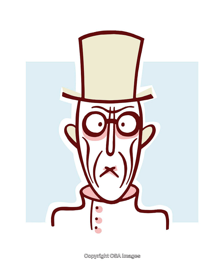 Illustration of a Serious Gentleman Character in a Top Hat and Coat