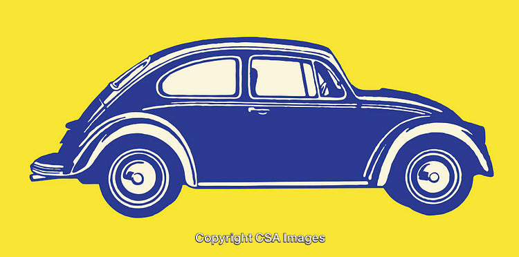 Retro Blue Car Illustration on Vibrant Yellow Background for Design Projects