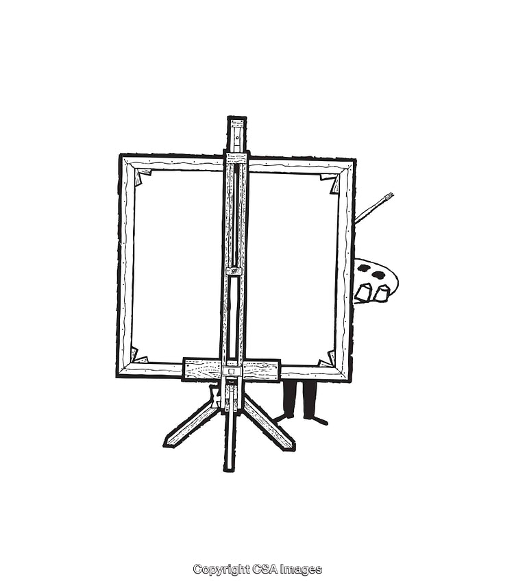 Black And White Line Art of an Artist Behind a Canvas