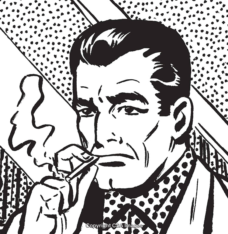 Retro Comic Style Portrait of a Smoking Man in Black and White