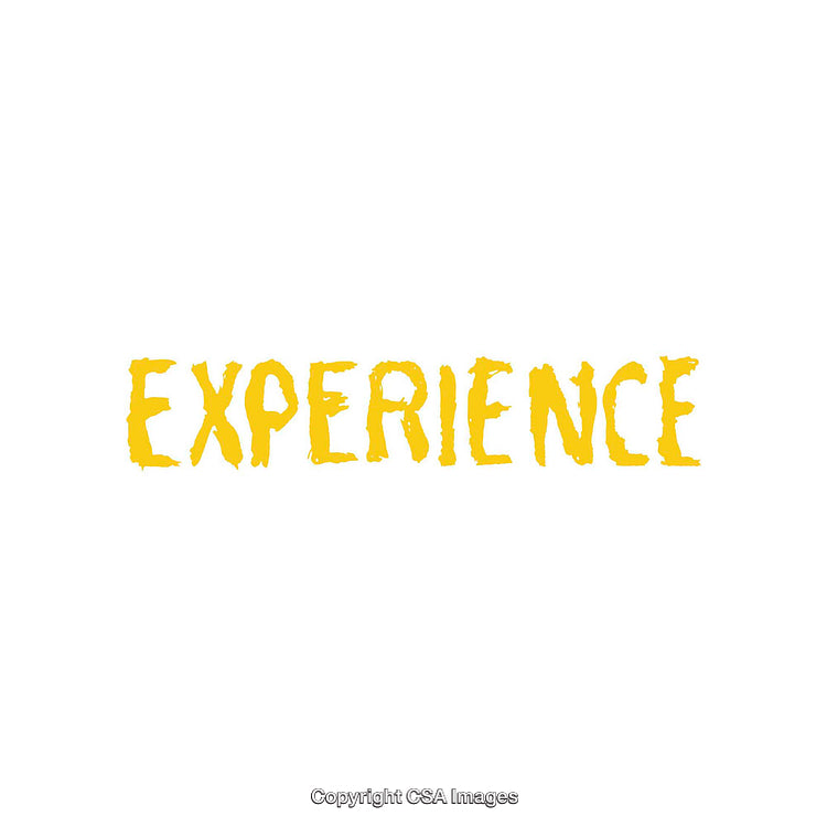 Bold Yellow Text Depicting the Word Experience on a Clean White Background