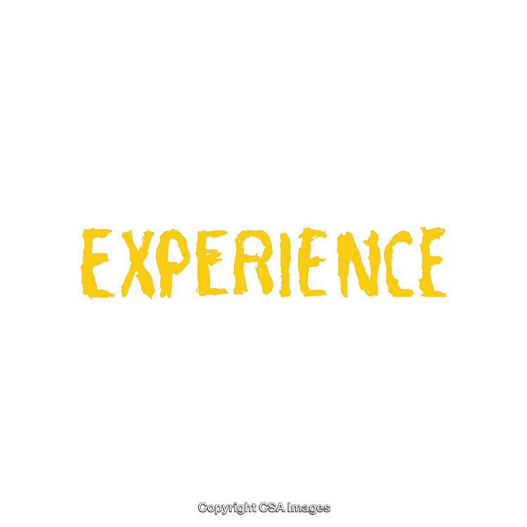 Bold Yellow Text Depicting the Word Experience on a Clean White Background