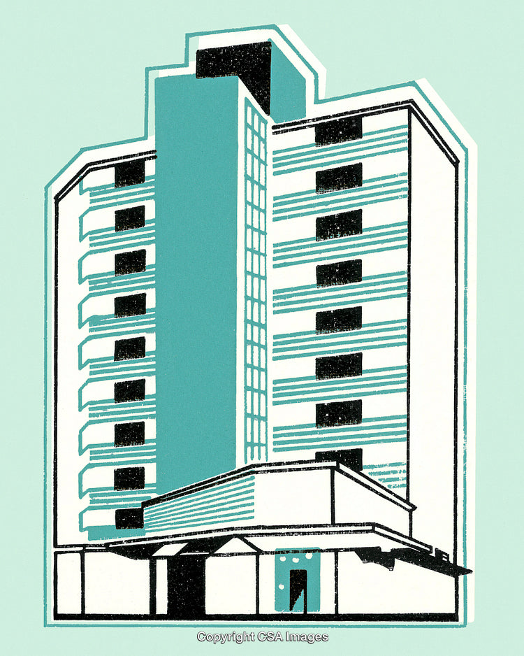 Modern Building Illustration with Urban Architecture and Geometric Style