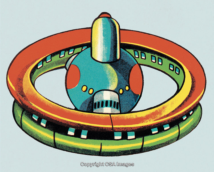 Colorful Vintage Illustration of a Futuristic Space Station Design