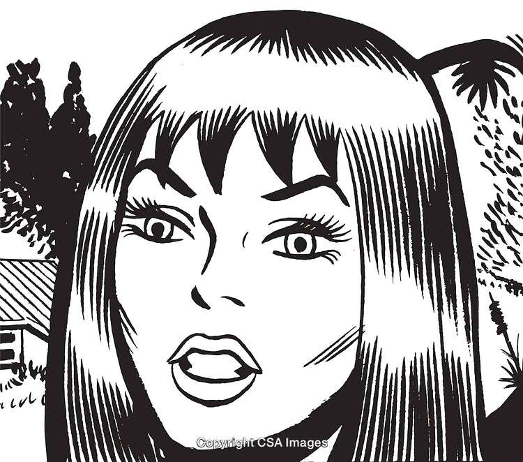 Black and White Comic Style Illustration of a Surprised Woman